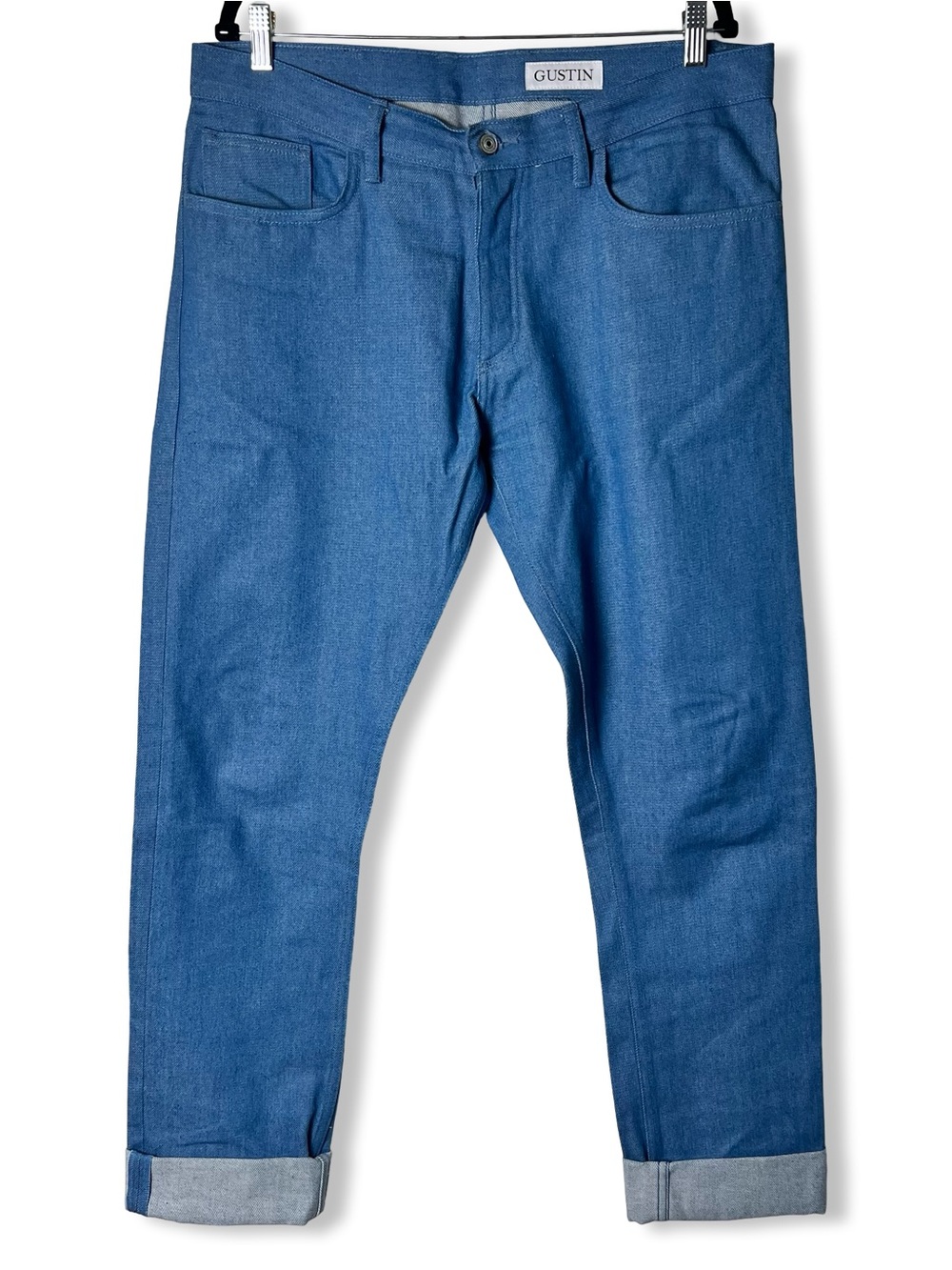 Gustin Men's #268 Big Sky Blue Raw Denim Jeans Slim Fit Size 38